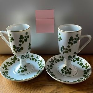2 Sets of St. Patrick’s Irish Pedestal Mugs and Plates
